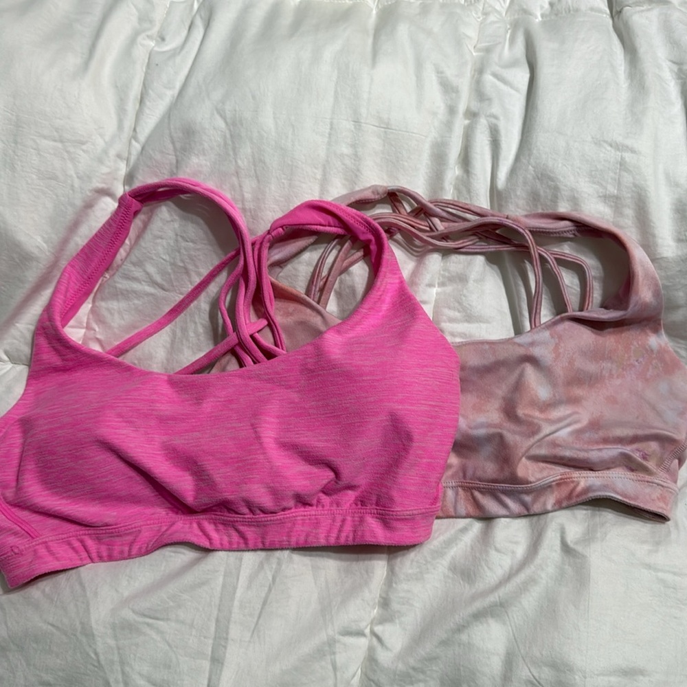 Victoria's Secret Pink Tie-Dye Sports Bra & heathered hot pink sports bra